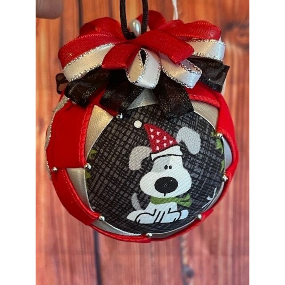 Handmade Christmas Ornament With Dog Decoration Holiday Hanging Ornament Quilted